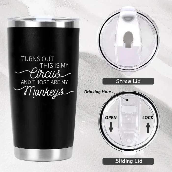 CUPLOOV Crap Turns Out This Is My Circus Tumbler, Funny Birthday Mother's Day Gift for Mom Boss Teacher Manger, 20 Oz White Stainless Steel Tumbler Cup Christmas Gifts Ideas - Image 4
