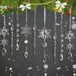 Christmas Tree Decorations Crystal Ornaments - 18pcs Iridescent Christmas Ornaments Acrylic Snowflakes Icicle Drop Crystal Hanging Ornaments for Xmas Tree Winter Holiday Frozen Party Decorations - Image 5