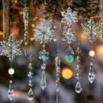 Christmas Tree Decorations Crystal Ornaments - 18pcs Iridescent Christmas Ornaments Acrylic Snowflakes Icicle Drop Crystal Hanging Ornaments for Xmas Tree Winter Holiday Frozen Party Decorations