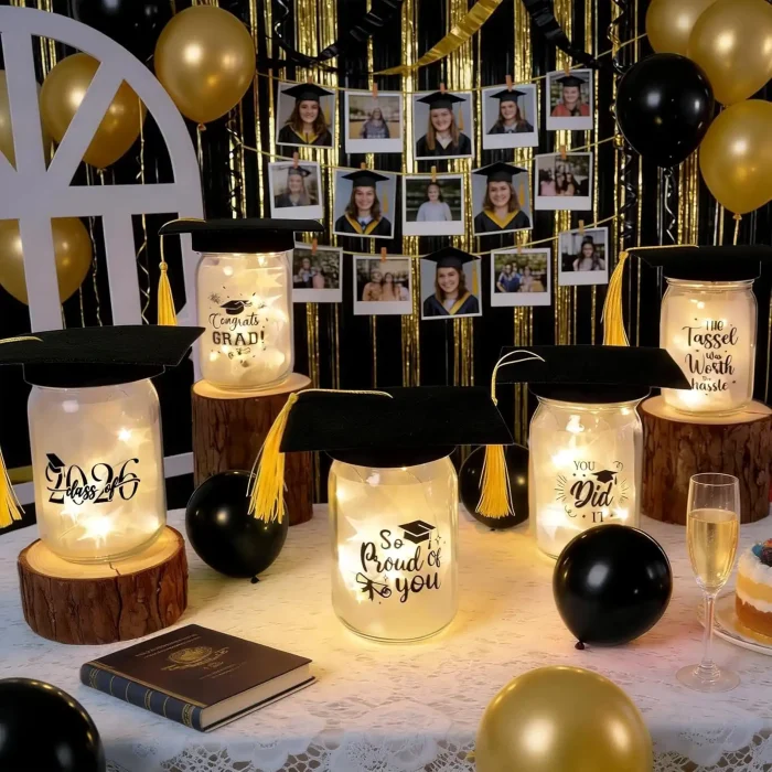 CUPLOOV 6 Sets 2026 Graduation Centerpieces for Tables, Mason Jar Centerpieces with Graduation Caps, Money Jars for College High School Congrats Grad Party Decor Supplies - Image 4