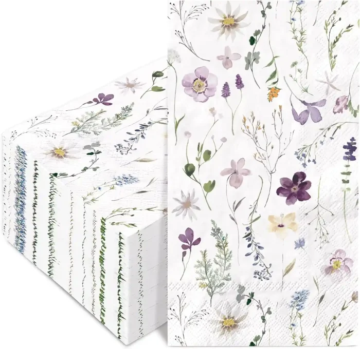 100 Sheets Spring Wildflower Napkins, Floral Disposable Paper Napkins with Flower Butterfly for Spring Wedding Birthday Tea Party Supplies 4.3"×7.9" - Image 4