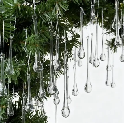 OuMuaMua 64 Pcs Glass Raindrop Christmas Ornaments Crystal Teardrop Hanging Ornaments Clear Chandelier Drop Pendant Decorations for Christmas Tree Winter New Year Party Supplies Home Decor