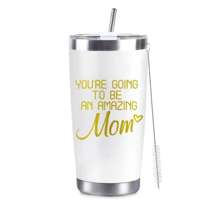 New Mom Gifts For Women First Time Mom Christmas Gifts for Expecting to be Mother 20oz White Insulated Stainless Steel Tumbler Mother’s Day Birthday Baby Showers Gender Reveals Presents