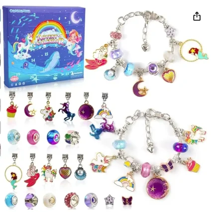 Christmas Advent Calendar Bracelets 2025 for Girls 24 Days Xmas Countdown Calendar DIY Jewelry Making Kit Gift 22 Charm Beads 2 Bracelets for Kids Teens Women