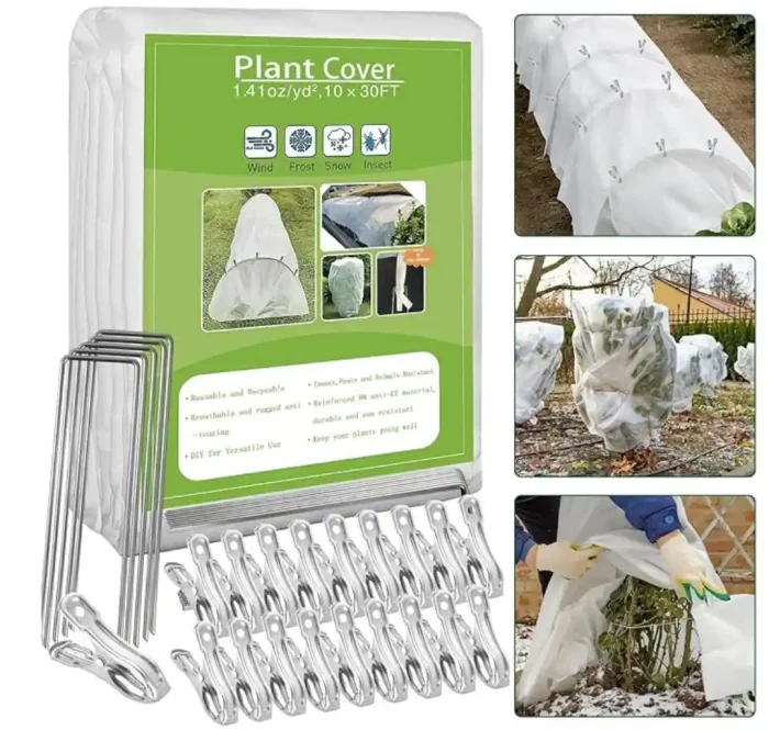 1_副本-2-3.webp Plant Covers Freeze Protection, 10ft x 30ft 1.41oz/yd² White Frost Cloth Plant Blankets with 20 Stainless Steel Clips Floating Row Covers for Outdoor Gardens Vegetables Winter Frost Pests Protection - Image 1
