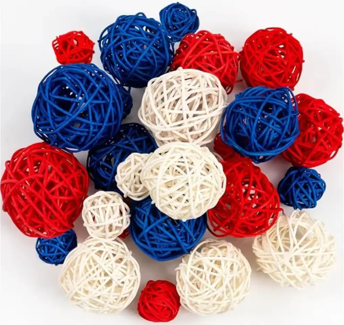 222_副本-1.webp GuassLee 18pcs 4th of July Patriotic Decorative Balls Rattan Decoration - Red Blue White Balls for Independence Day Home Decor Craft Vase Bowl Filler Table Party Supplies Decorations - Image 1