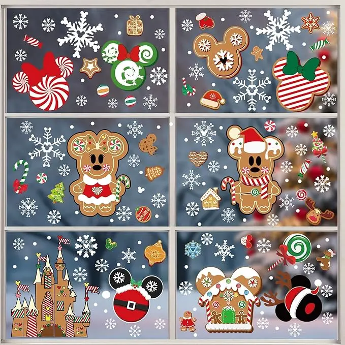 81nYwmhZAcL._AC_SX679.webp Christmas Gingerbread Window Cling Decorations - 12 Sheets Double-Sided Christmas Gingerbread Sticker for Window Decor, Mouse, Castle, Snowflake Stickers for Indoor Office Home Decor - Image 1